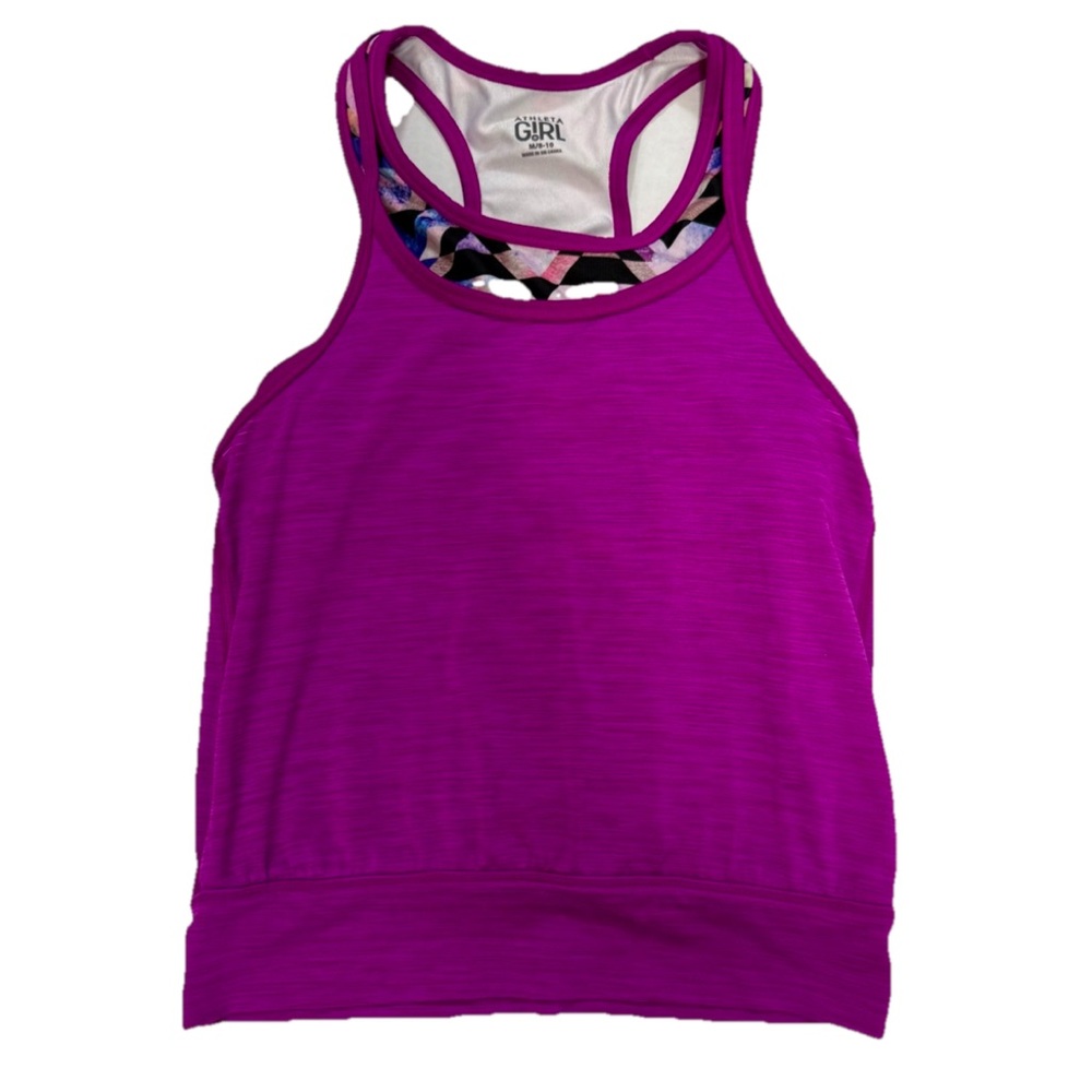 Athleta Girl size 8-10 M Fuchsia Tank with Built In Bra colorful Activewear